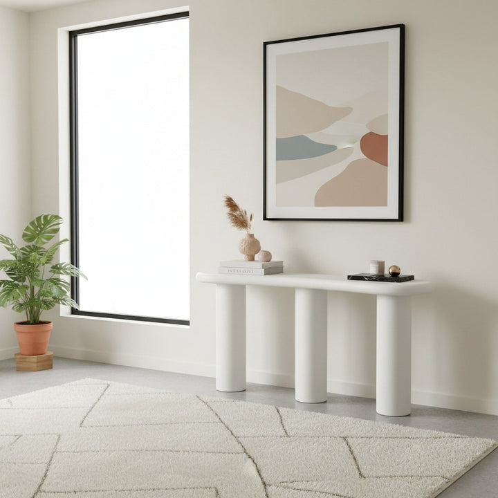 Sven Wooden Console Table in Rice — lifestyle photo