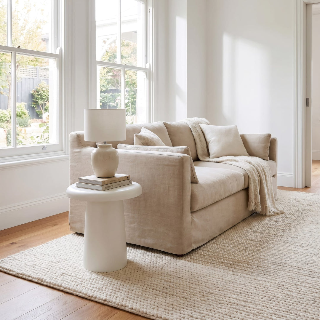 Sven Wooden End Table in Rice — lifestyle photo
