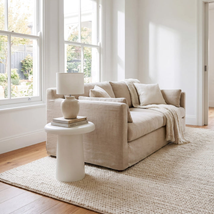 Sven Wooden End Table in Rice — lifestyle photo