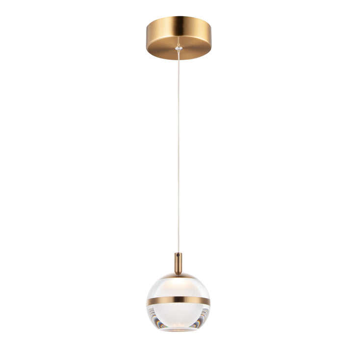 Swank 1-Light LED Pendant by ET2 Lighting in Natural Aged Brass, front view