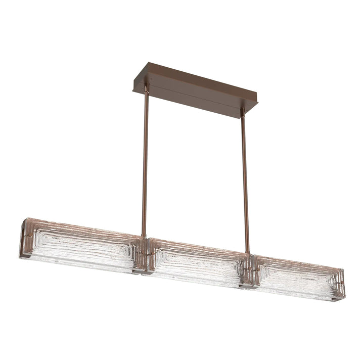 Tabulo Linear Chandelier by Hammerton Studio in Burnished Bronze with Tabulo Linea glass
