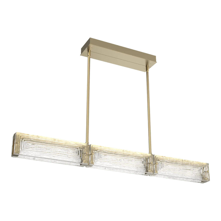 Tabulo Linear Chandelier by Hammerton Studio in Gilded Brass with Tabulo Linea glass