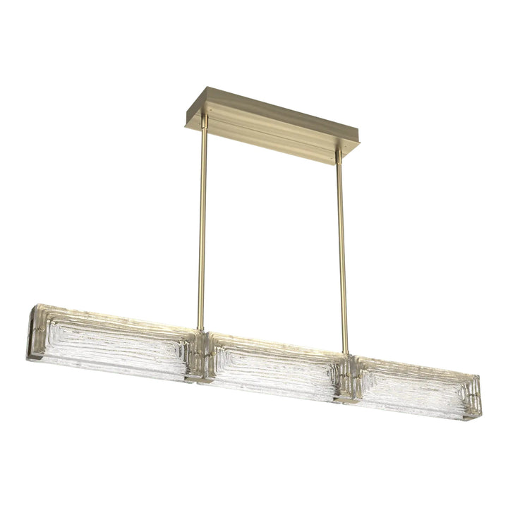 Tabulo Linear Chandelier by Hammerton Studio in Heritage Brass with Tabulo Linea glass