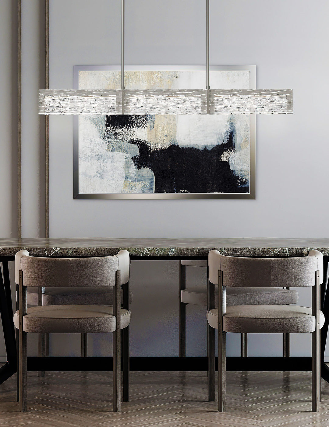 Tabulo Linear Chandelier by Hammerton Studio in a styled interior