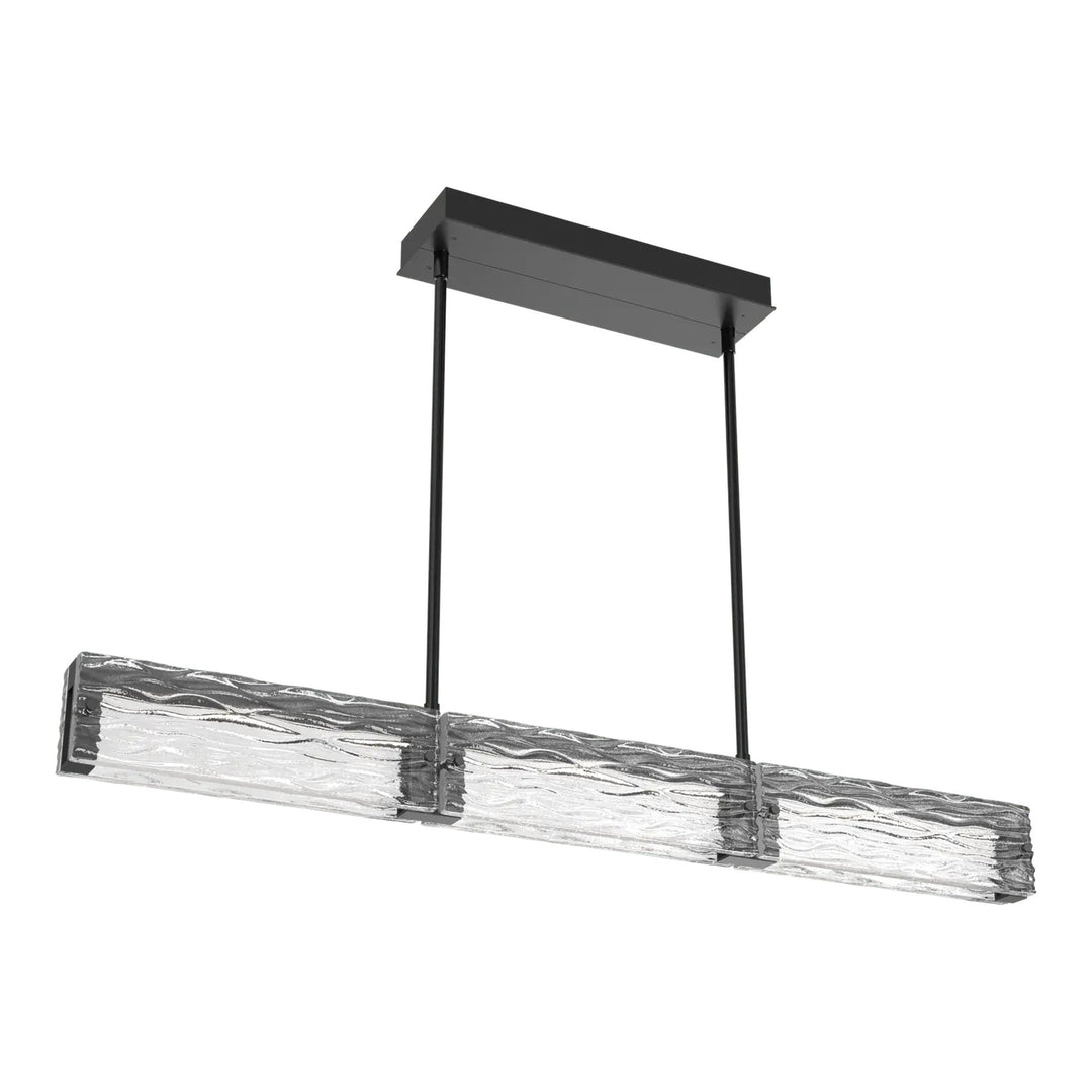Tabulo Linear Chandelier by Hammerton Studio in Matte Black with Tabulo Tidal glass