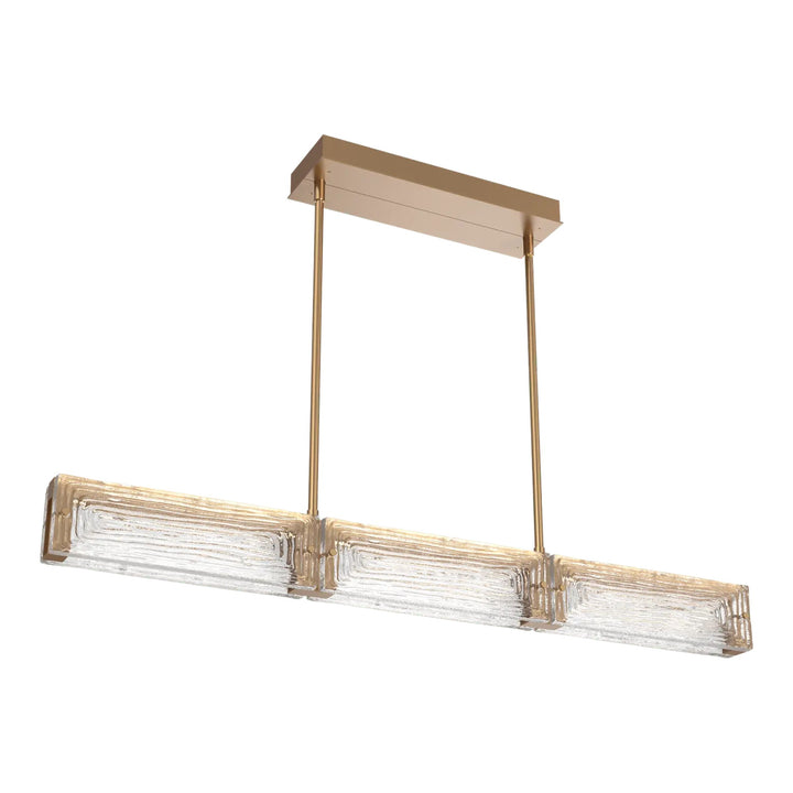 Tabulo Linear Chandelier by Hammerton Studio in Novel Brass with Tabulo Linea glass