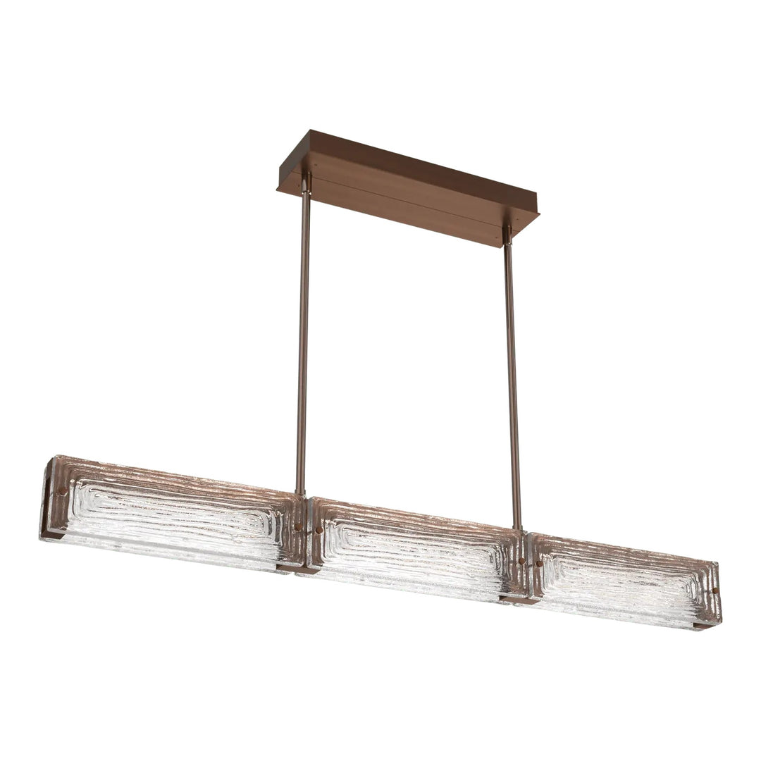 Tabulo Linear Chandelier by Hammerton Studio in Oil-Rubbed Bronze with Tabulo Linea glass