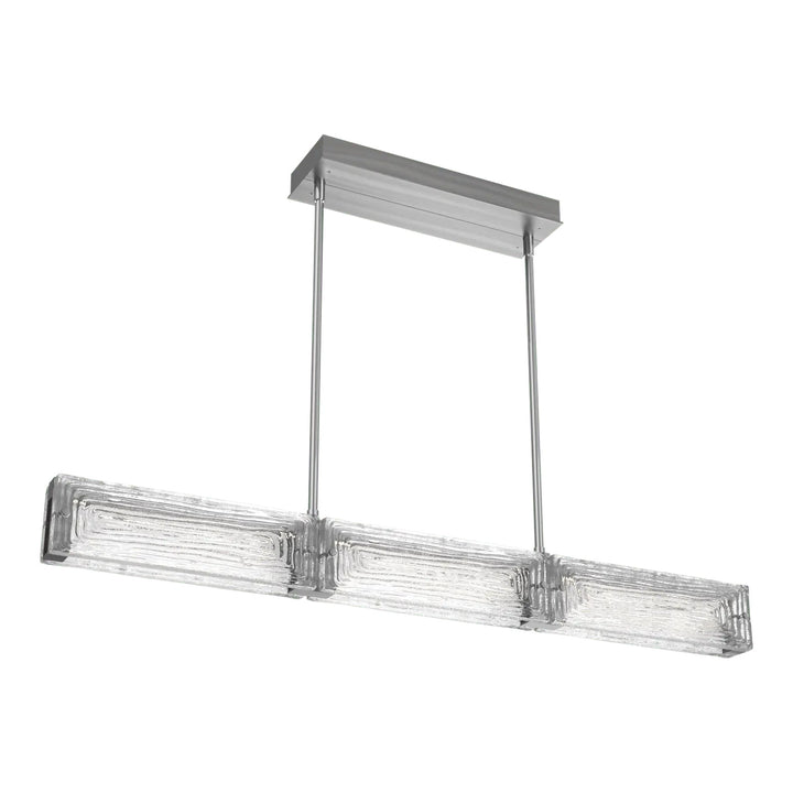 Tabulo Linear Chandelier by Hammerton Studio in Satin Nickel with Tabulo Linea glass