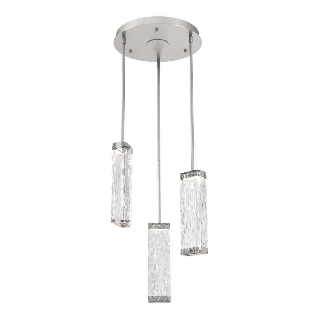 Tabulo Round Pendant Chandelier by Hammerton Studio in Beige Silver with Tabulo Tidal glass