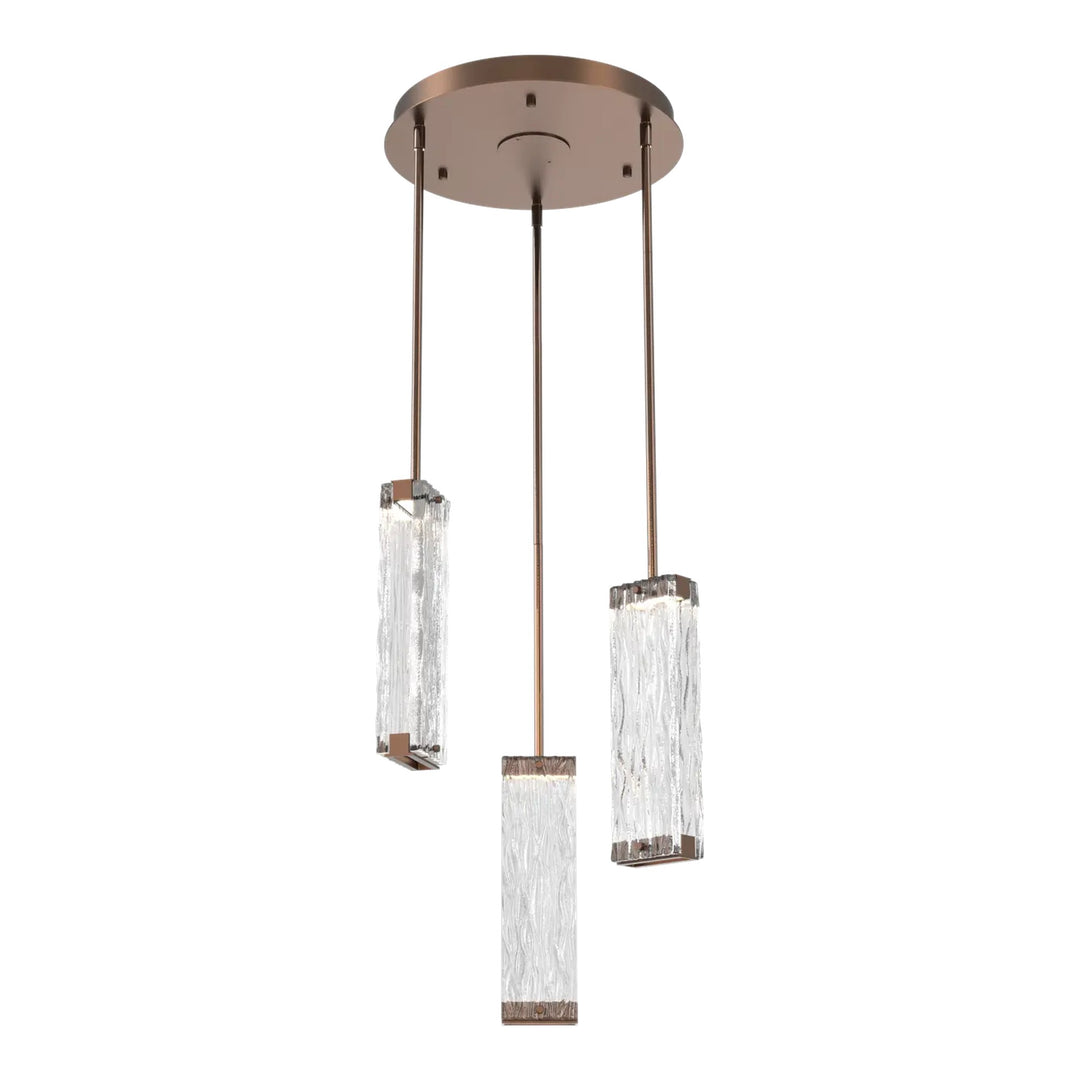 Tabulo Round Pendant Chandelier by Hammerton Studio in Burnished Bronze with Tabulo Tidal glass