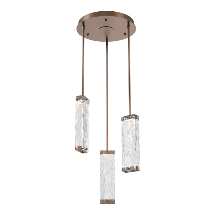 Tabulo Round Pendant Chandelier by Hammerton Studio in Burnished Bronze with Tabulo Tidal glass
