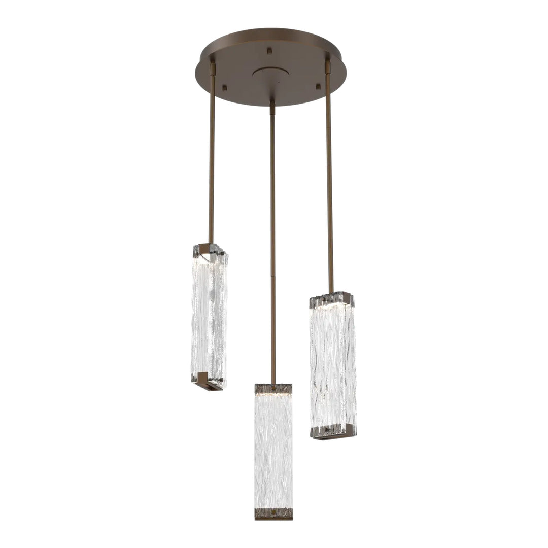 Tabulo Round Pendant Chandelier by Hammerton Studio in Flat Bronze with Tabulo Tidal glass