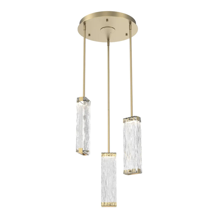 Tabulo Round Pendant Chandelier by Hammerton Studio in Gilded Brass with Tabulo Tidal glass