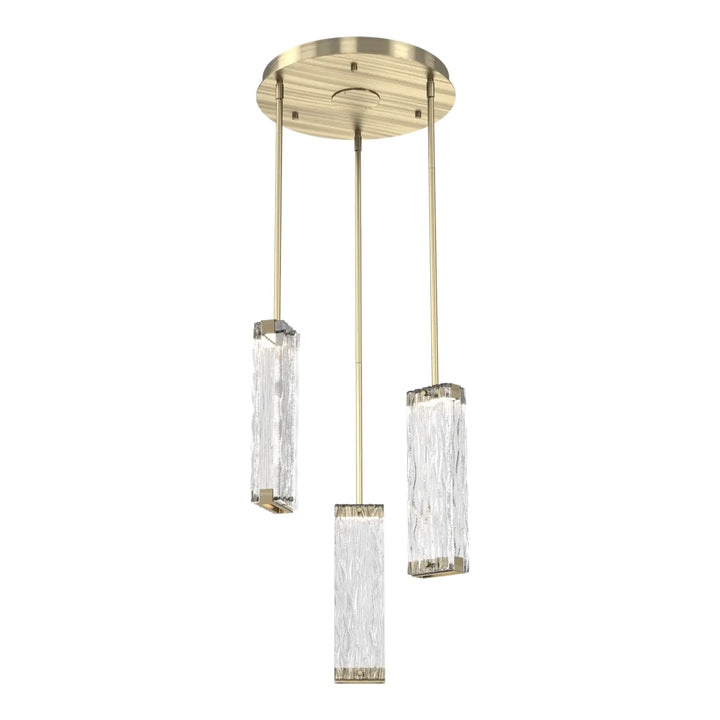 Tabulo Round Pendant Chandelier by Hammerton Studio in Heritage Brass with Tabulo Tidal glass
