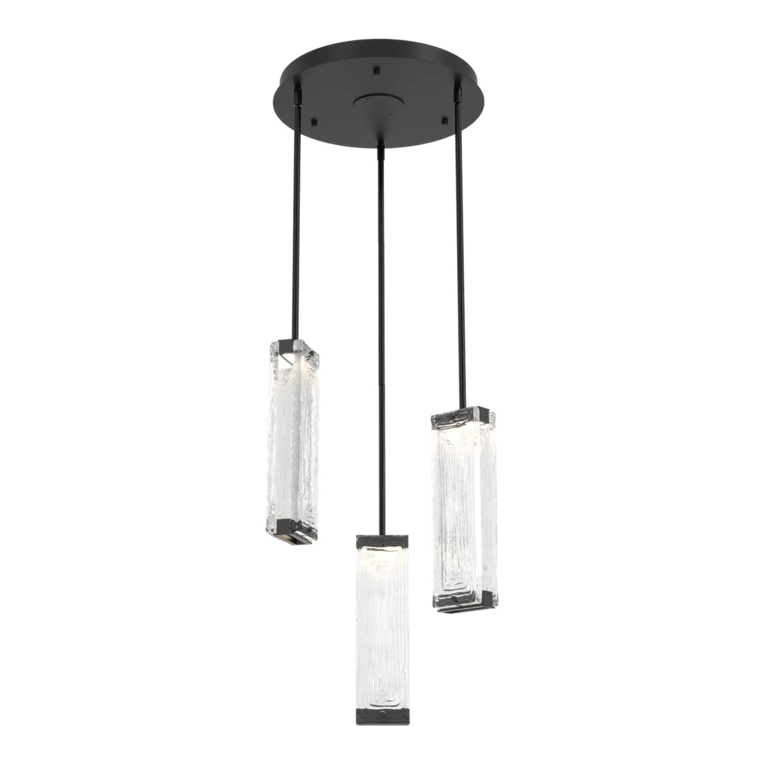 Tabulo Round Pendant Chandelier by Hammerton Studio in Matte Black with Tabulo Linea glass