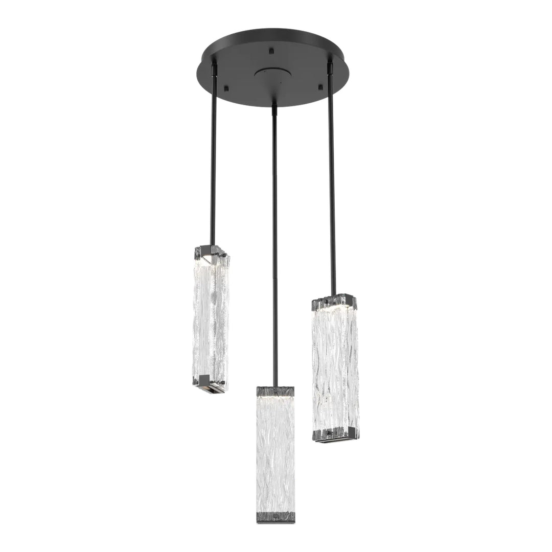 Tabulo Round Pendant Chandelier by Hammerton Studio in Matte Black with Tabulo Tidal glass