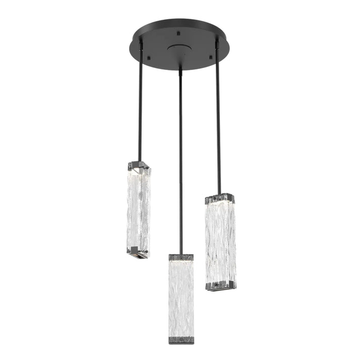 Tabulo Round Pendant Chandelier by Hammerton Studio in Matte Black with Tabulo Tidal glass
