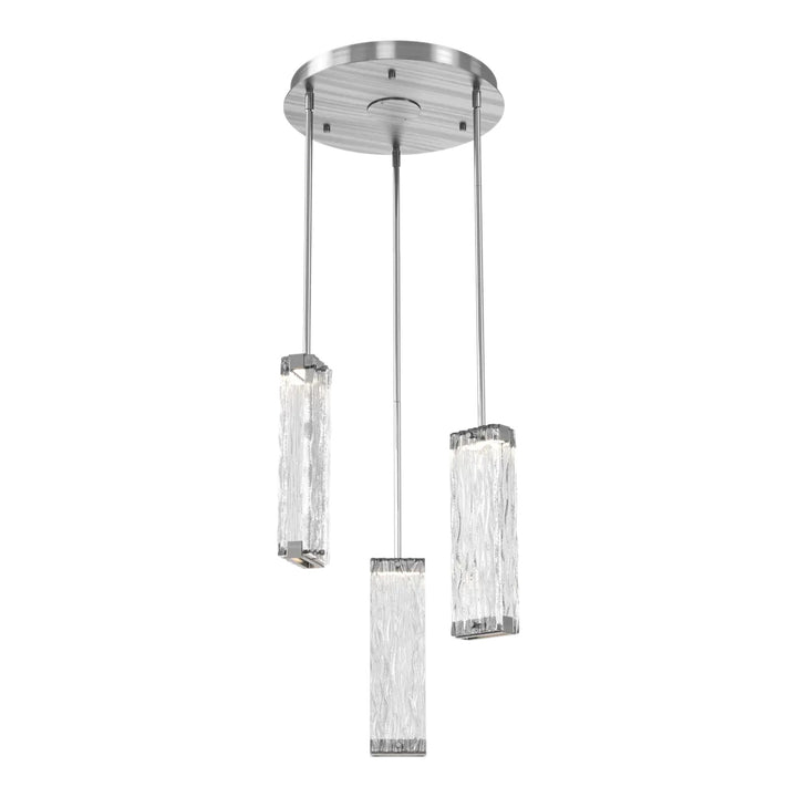 Tabulo Round Pendant Chandelier by Hammerton Studio in Satin Nickel with Tabulo Tidal glass