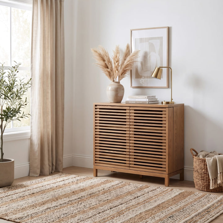 Tanner Bar Cabinet in Flaxen — lifestyle photo
