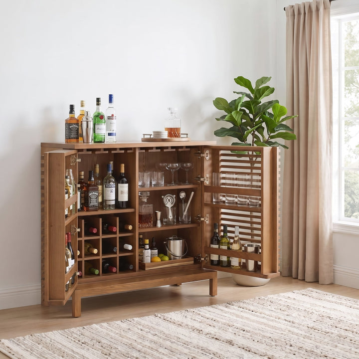 Tanner Bar Cabinet in Flaxen — lifestyle photo