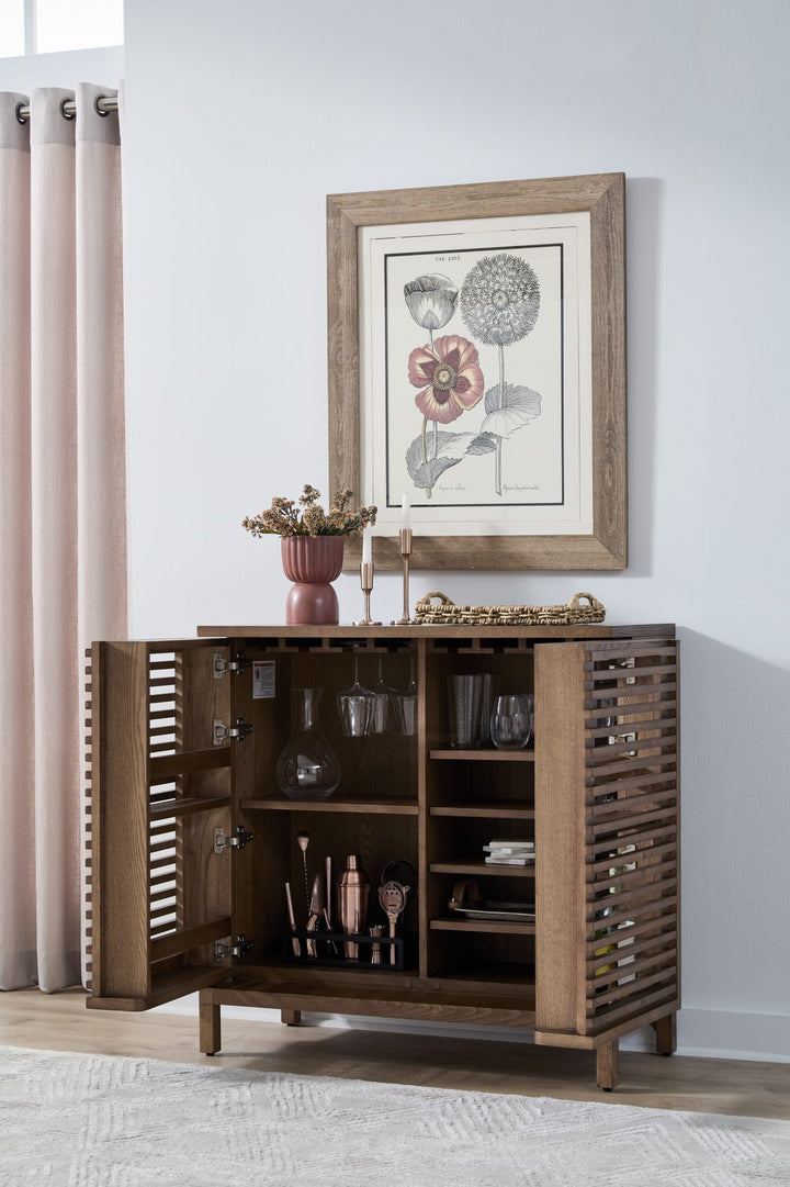 Tanner Bar Cabinet in Roux — lifestyle photo
