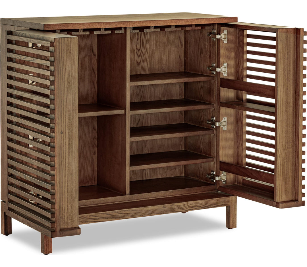 Tanner Bar Cabinet in Roux — product view on a white background