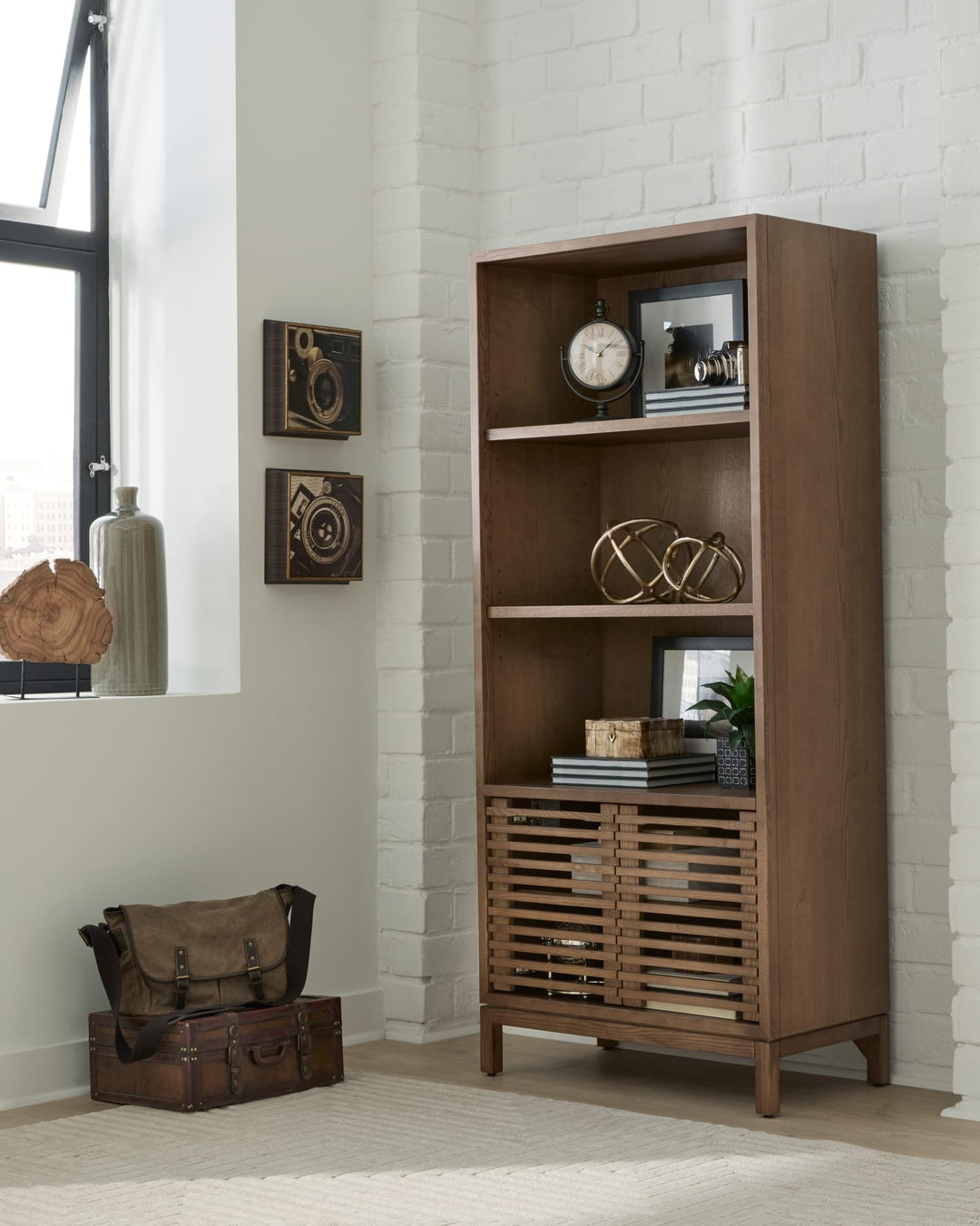 Tanner Bookcase in Roux — lifestyle photo