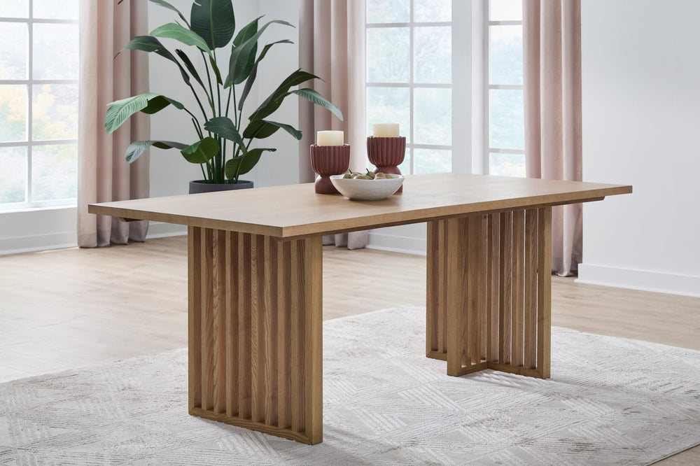 Tanner Dining Table in Flaxen — lifestyle photo