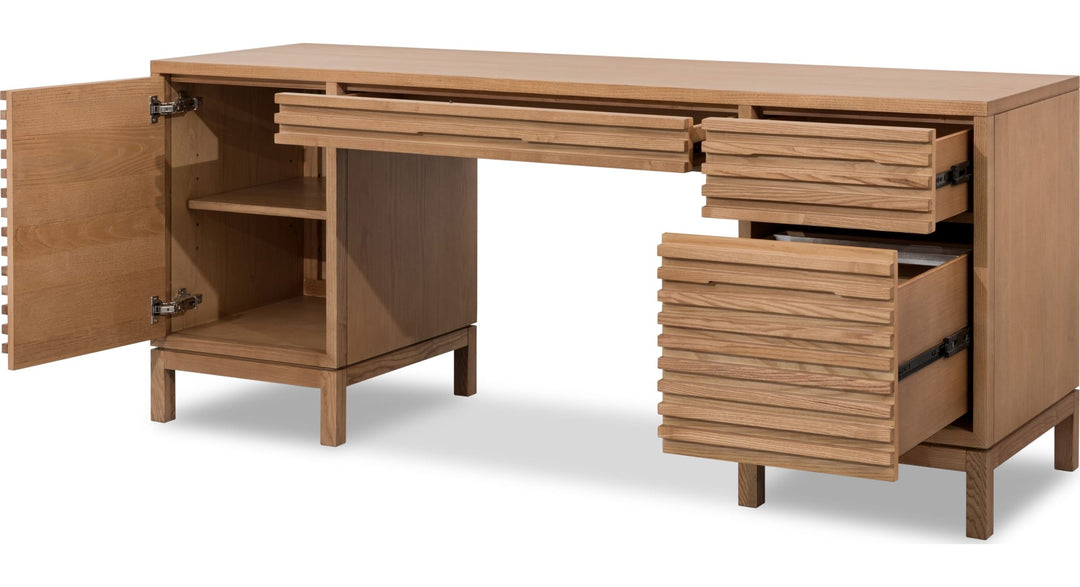 Tanner File Drawer Desk in Flaxen — product view on a white background