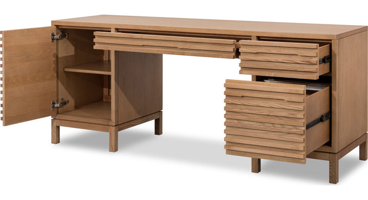 Tanner File Drawer Desk in Flaxen — product view on a white background