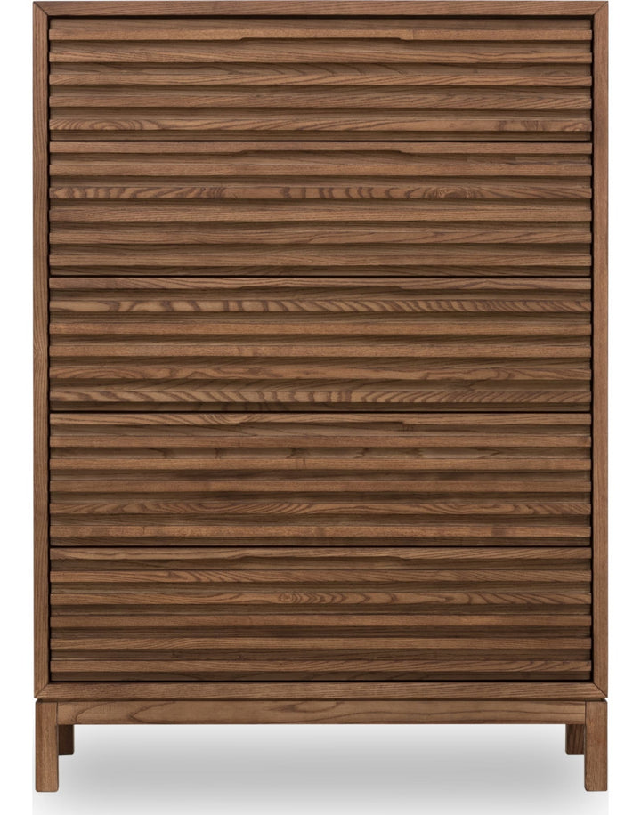 Tanner Five Drawer Chest in Roux — on a white background