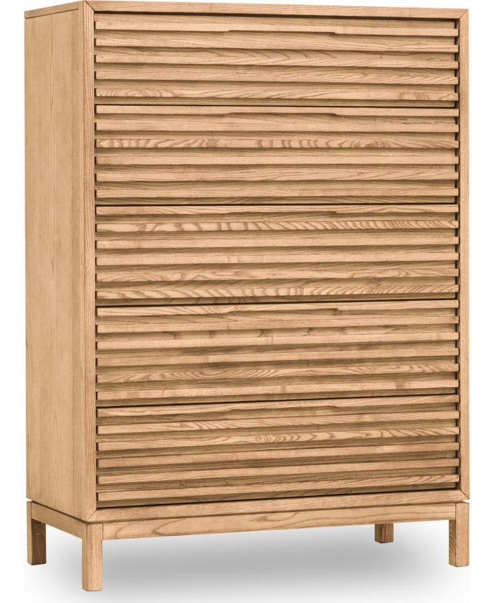 Tanner Five Drawer Chest in Flaxen — on a white background