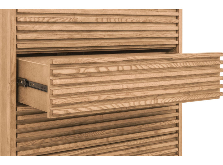 Tanner Five Drawer Chest in Flaxen — with drawers open