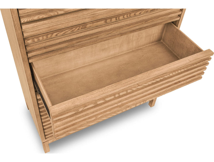 Tanner Five Drawer Chest in Flaxen — with drawers open