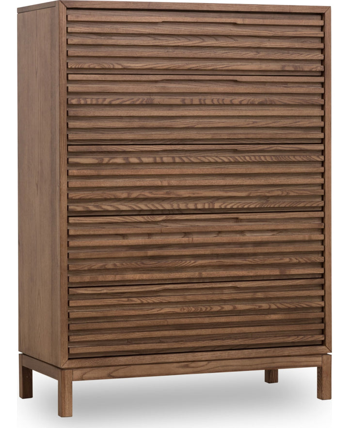 Tanner Five Drawer Chest in Roux — on a white background
