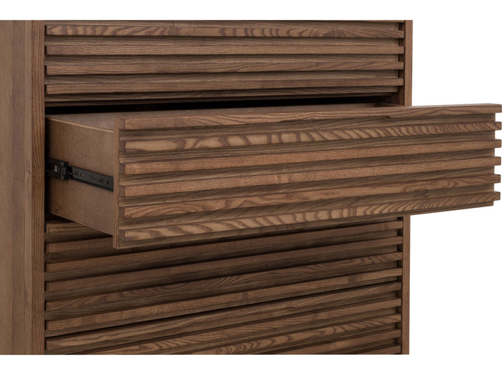 Tanner Five Drawer Chest in Roux — with drawers open