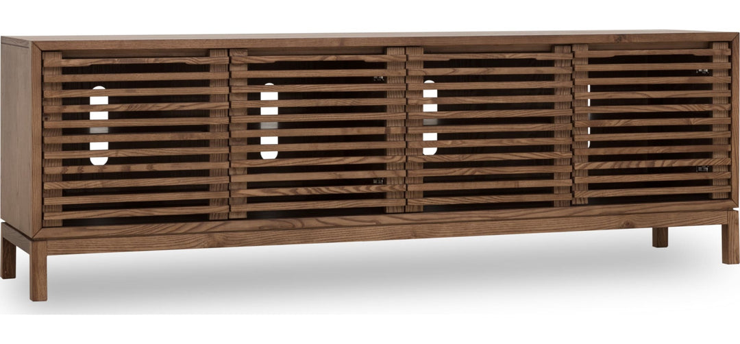 Tanner Four Door Solid Ash Media Console in Roux — product view on a white background