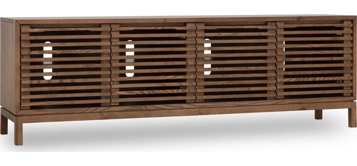 Tanner Four Door Solid Ash Media Console in Roux — product view on a white background