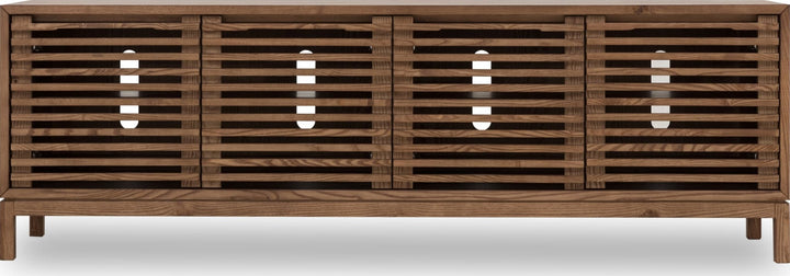 Tanner Four Door Solid Ash Media Console in Roux — lifestyle photo