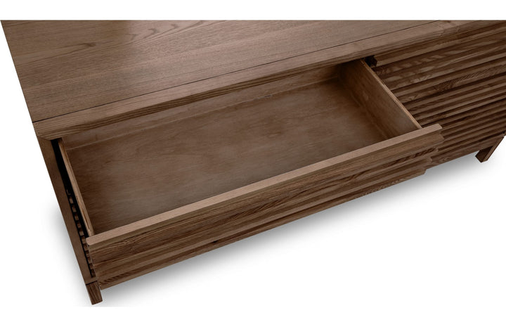 Tanner Six Drawer Dresser in Roux — with drawers open