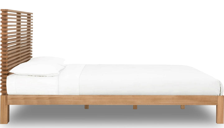 Tanner Solid Ash Platform Bed in Flaxen — white background, side profile