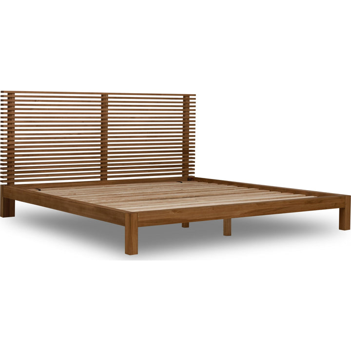 Tanner Solid Ash Platform Bed in Roux — angled view without mattress