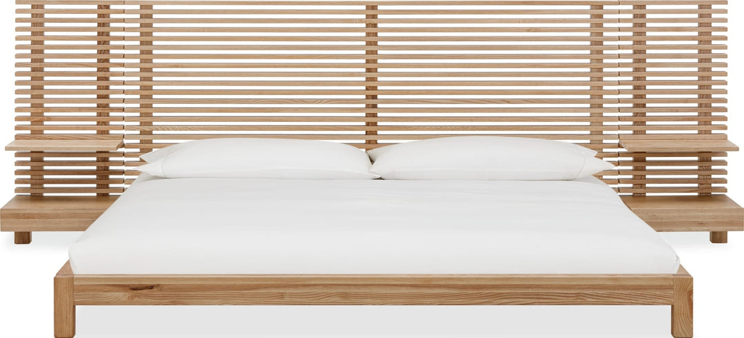 Tanner Solid Ash Wall Bed with Integrated Nightstands in Flaxen — white background, front view