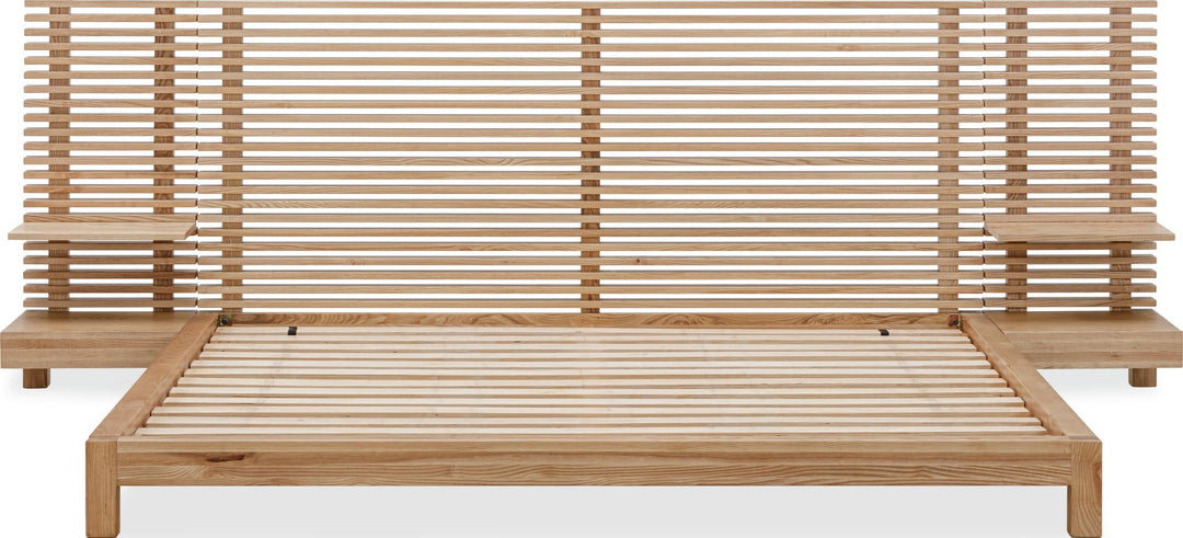 Tanner Solid Ash Wall Bed with Integrated Nightstands in Flaxen — front view without mattress