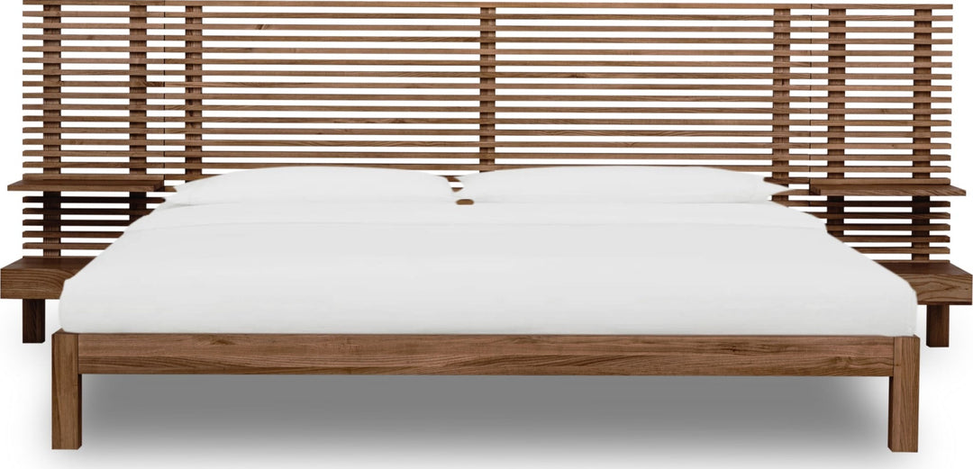 Tanner Solid Ash Wall Bed with Integrated Nightstands in Roux — white background, front view
