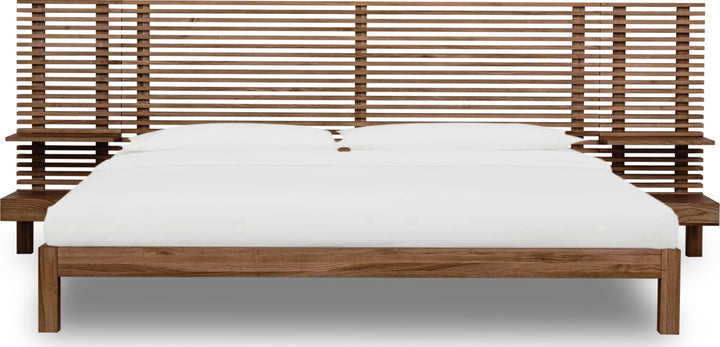 Tanner Solid Ash Wall Bed with Integrated Nightstands in Roux — white background, front view