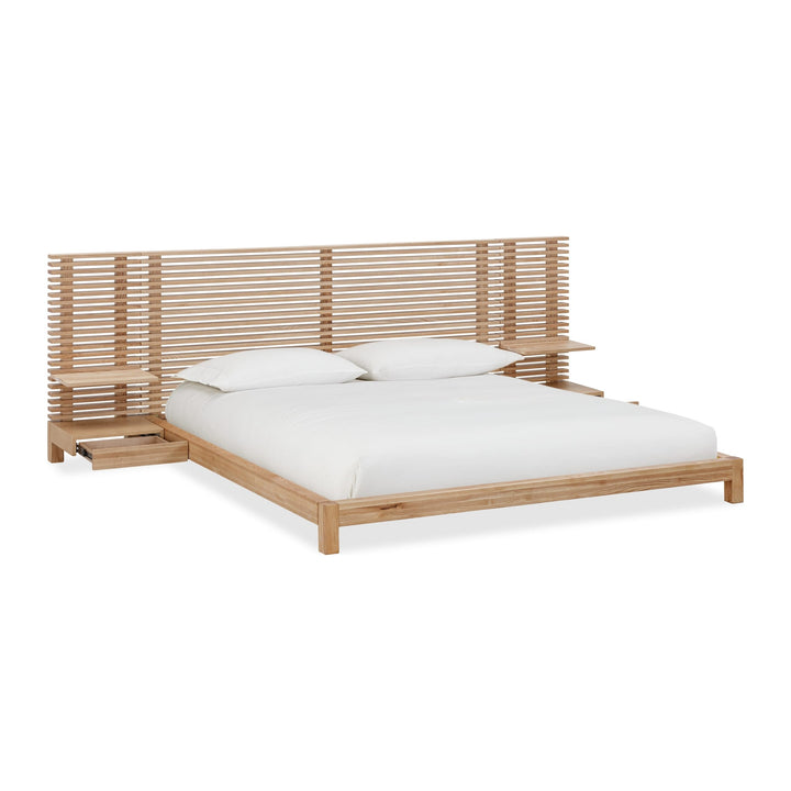 Tanner Solid Ash Wall Bed with Integrated Nightstands by Modus in Flaxen — white background, angled view