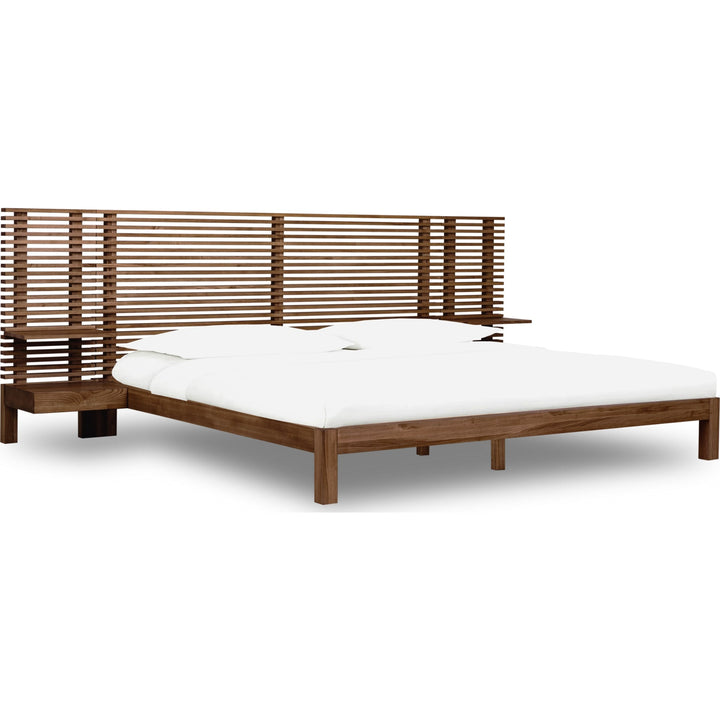 Tanner Solid Ash Wall Bed with Integrated Nightstands in Roux — white background, angled view