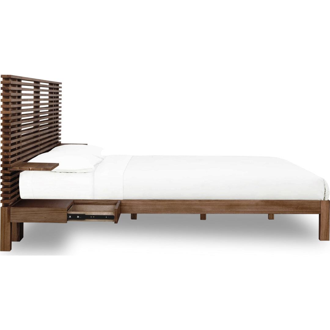 Tanner Solid Ash Wall Bed with Integrated Nightstands in Roux — white background, side profile