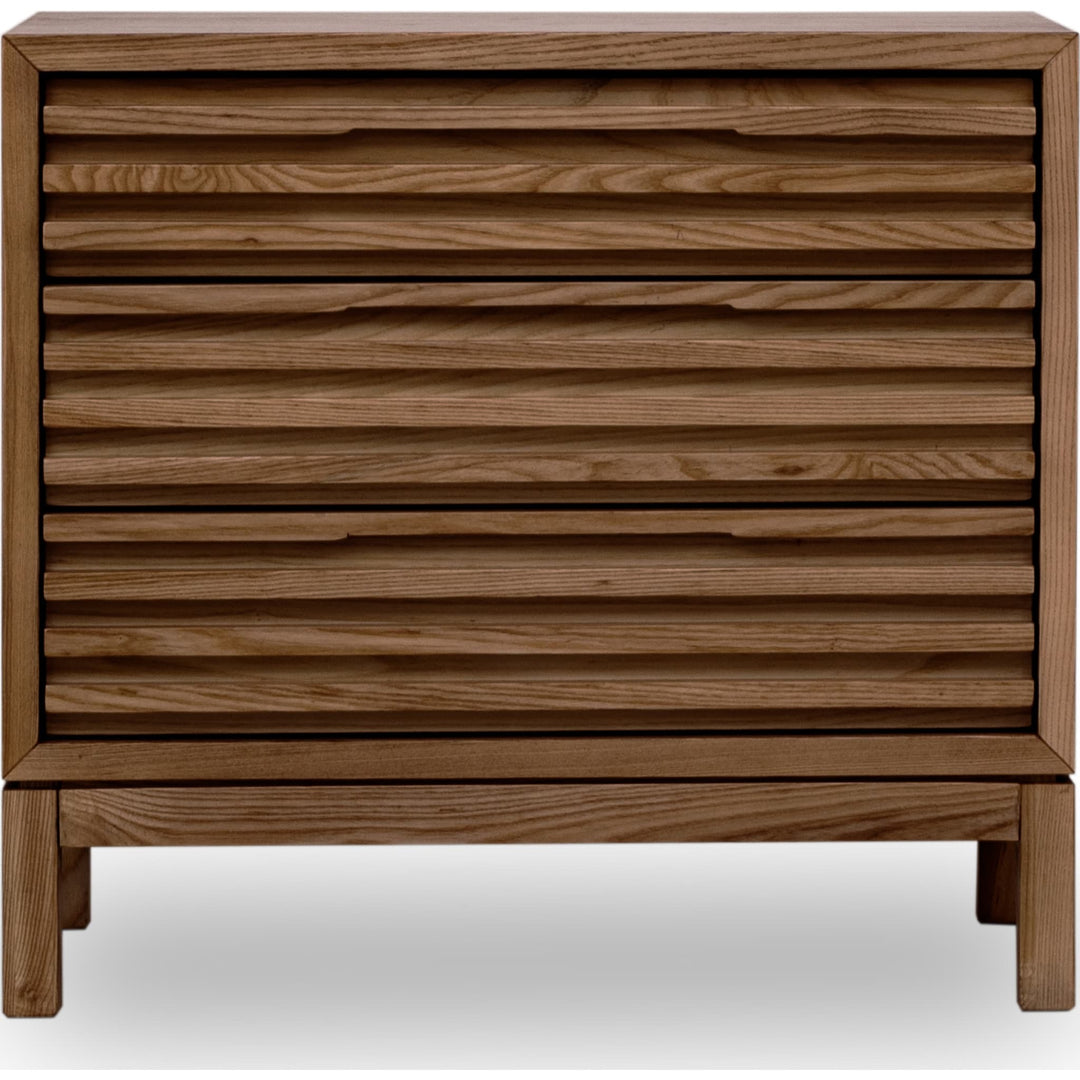 Tanner Three Drawer USB-Charging Nightstand in Roux — on a white background